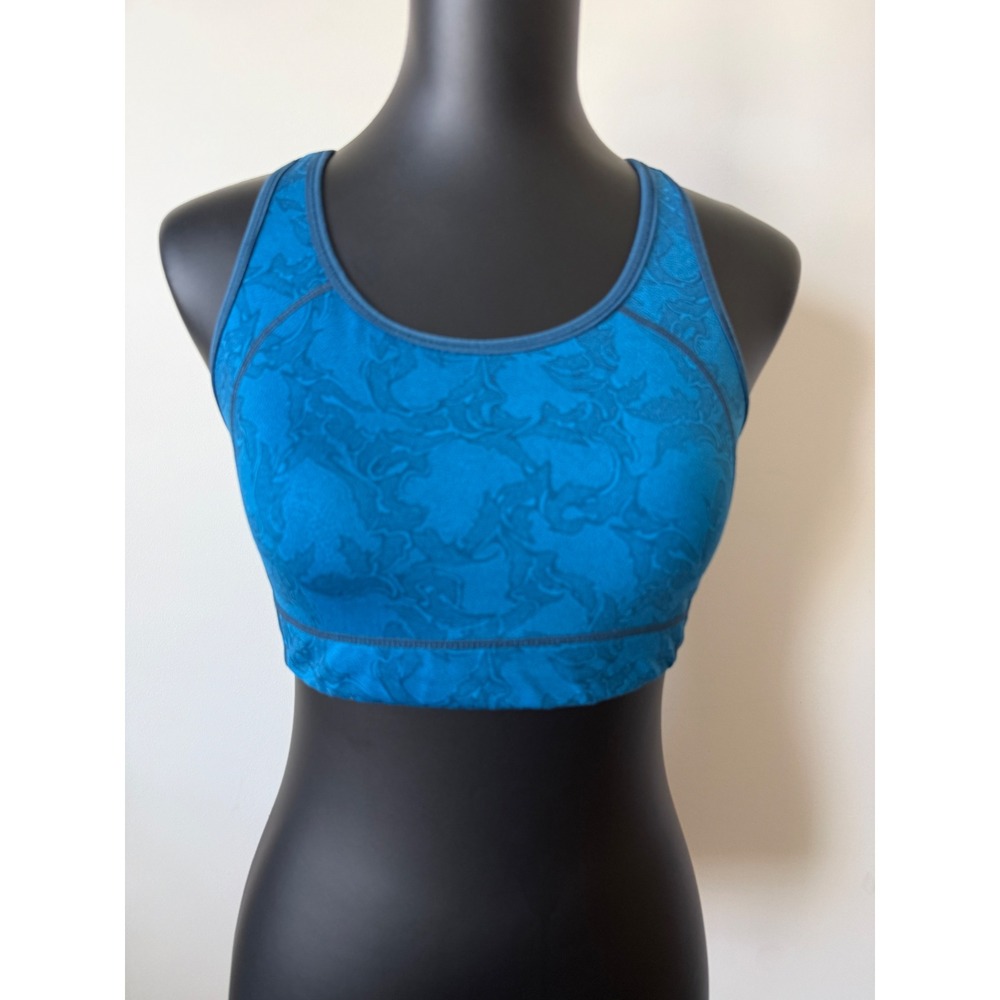 Old Navy Active Womens Blue Patterned Racerback Sports Bra Size L Large